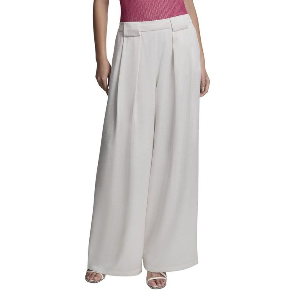 Dkny Womens  Pleated Wide Leg Pant, White